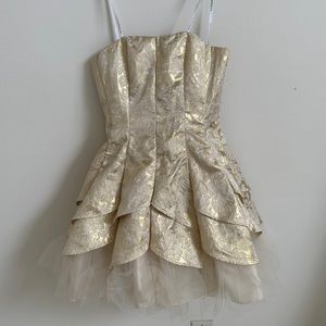 Masquerade white and gold accent homecoming prom dress